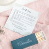 MW Studio candle care card and matches