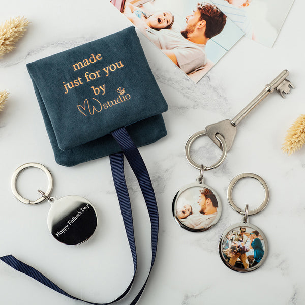 Father's Day Photo Keyring x 3 with photos of Dad and personalised engraving 